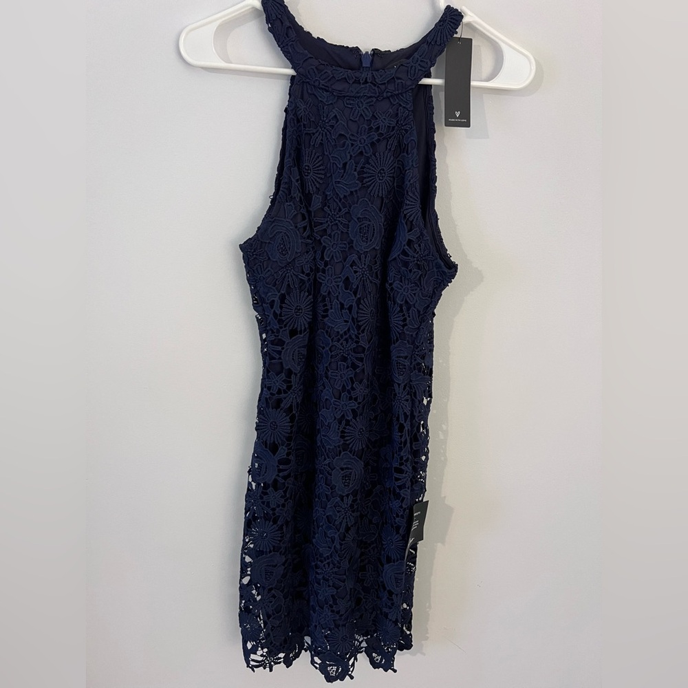 Navy lace halter dress